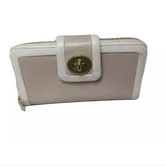 Vintage Coach Continental Zip Round Leather Wallet Organizer Almond & Beige - Picture 4 of 8